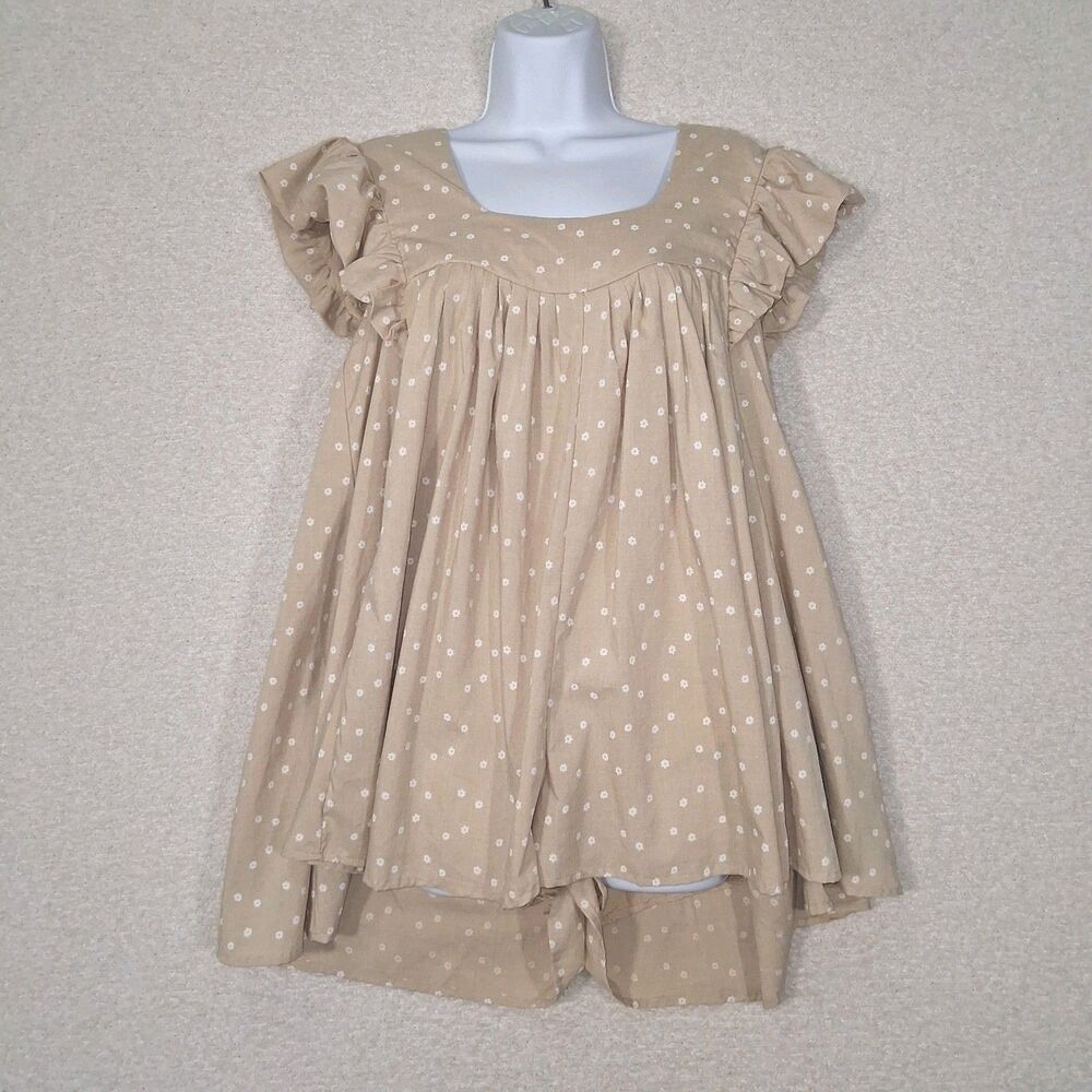 Ruffle Daisy Romper Sz M Flowy Boho Cottage Coquette Soft Girl Prairie Feminine